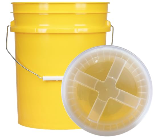 House Naturals 5 Gallon Plastic Yellow Food Grade BPA Free Made in USA Bucket Pail with Air Tight Double Gasket Screw on Lid(Pack of 3) (Yellow and Clear lids) - color: Yellow and Clear Lids