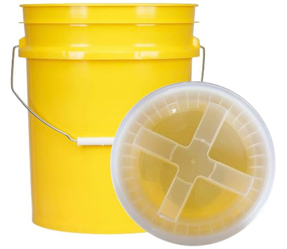 House Naturals 5 Gallon Plastic Yellow Food Grade BPA Free Made in USA Bucket Pail with Air Tight Double Gasket Screw on Lid(Pack of 3) (Yellow and Clear lids) - color: Yellow and Clear Lids