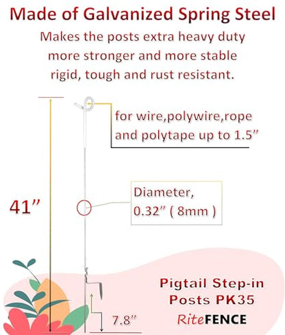 Electric Fence Posts Step-in Pigtail Posts,Rod Diameter 0.32 inch (8mm), 41 inch Height, PK35 - style: 35 Posts