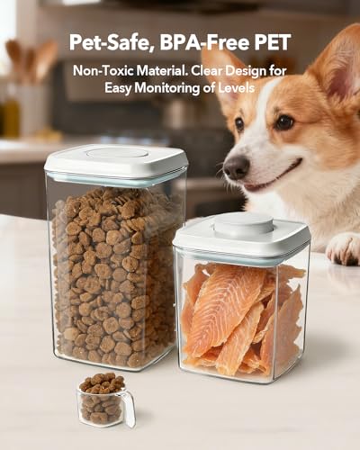 Dog Food Storage Containers Set with One-Touch Lid, 2-Pack (2.8 QT / 2.65 L) BPA-Free Cat Food Storage Container，Stackable Durable PET, Best for Dog Treats, Supplements & Daily Feeding - color: 2.8QT*2