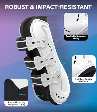 4/Pack Horse Jumping Boots, Open Front & Fetlock Boots for Jumping - color: White