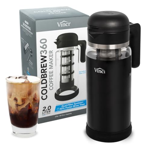 VINCI Cold Brew 360 Dual-Filter Iced Coffee Maker, 68 oz Glass Pitcher - size: 2.0 Liters - Glass Pitcher