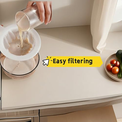 High Density Ultra-Fine Nylon Mesh Strainer Set - 3 in 1 (100/200/400 Micron) -Nylon Mesh, 100/200/400 Mesh for Coffee, Honey, Wine,Milk, Juice - Food Grade w/Non-Slip Handle & Hang Hole