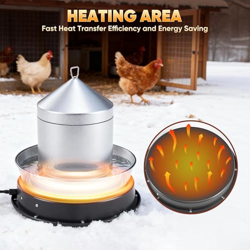 Eggluuz Chicken Water Heater for Winter, 110 Watt Chicken Drinker Heated Base 11 in Chicken Waterer Heater with Thermostat