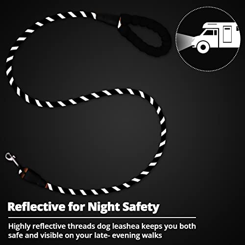 Rope Dog Leash 6 FT: Heavy Duty Leashes with Swivel Lockable Hook Reflective Threads Bungee and Padded Handle - Dog Lead for Large Small Medium Dogs Outside Walking Hiking Black - color: Black, size: 6ft*1/2''