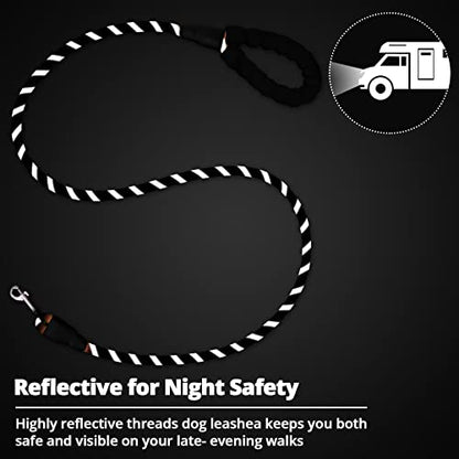 Rope Dog Leash 6 FT: Heavy Duty Leashes with Swivel Lockable Hook Reflective Threads Bungee and Padded Handle - Dog Lead for Large Small Medium Dogs Outside Walking Hiking Black - color: Black, size: 6ft*1/2''