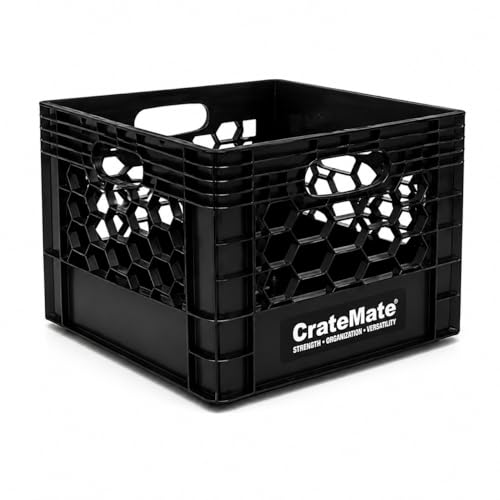 CrateMate Heavy-Duty Black Milk Crates for Storage, Organization & DIY | Perfect for Home, Camping, Worksite, & More - USA Made, Stackable, Durable (16 Quart) - size: 16 Quart