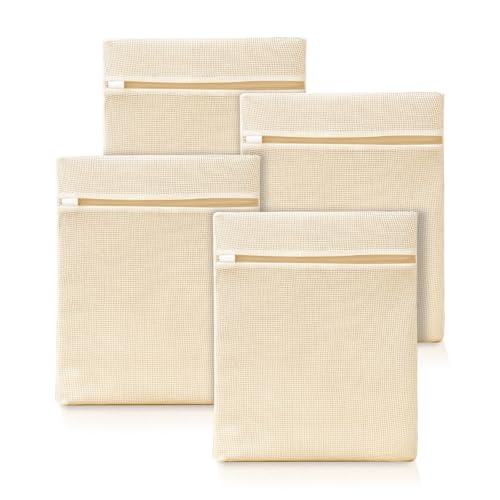ABRRLO 4Pcs Cotton Mesh Laundry Bags for Delicates,Breathable Mesh Garment Bag for Washing Machine,Travel Wash Bags with Zipper for Bras,Underwear,Socks,Baby Clothes,Laundry Dorm Room Essentials(M) - size: Medium