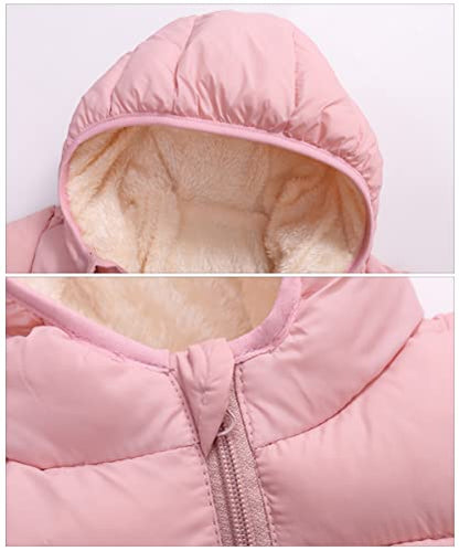 Happy Cherry Boys Girls Winter Thick Jacket Warm Fleece Fur Lining Zipper Hooded Windproof Coat Outwear for 1-7 Years - color: Pink, size: 3-4T
