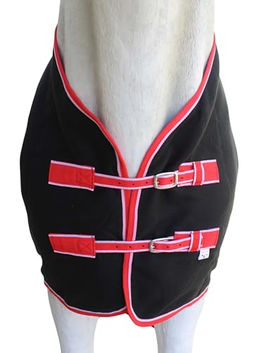 Challenger Horse Polar Fleece Cooler Exercise Blanket Wicks Moisture 4385 - color: Black / Red-White Trim, size: 60 inches