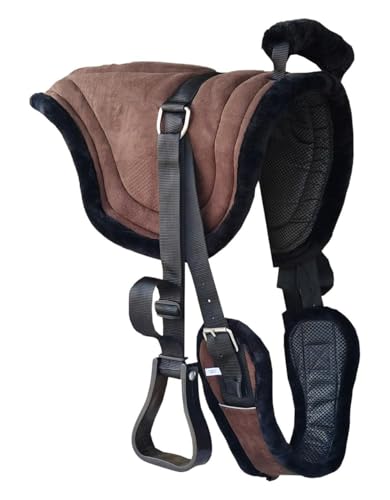 Majestic Ally Padded Suede Leather Bareback Pad Horse Riding Pad with Non Slip Breathable Girth & Stirrups - color: Brown