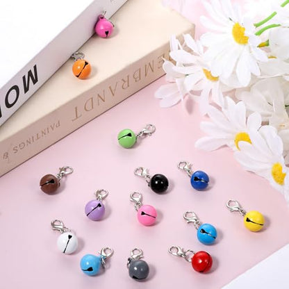 Larrel 14 Pcs Pet Bell, Small Dog Collar Bell with Key Rings Clasps Cat Collar Charms Pet Pendant Accessories for Small Animal Dog Goat Puppy Kitty Pets Training to go Outside 1/2-Inch (Colourful)