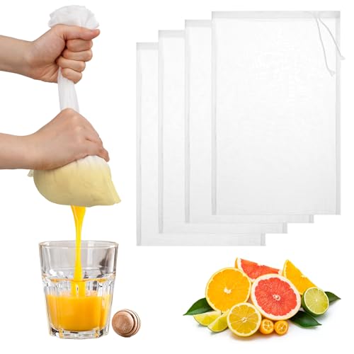 4 Pack Nut Milk Bag 12 x 8 Inch Nut Bag Strainer Reusable Nylon Cloth