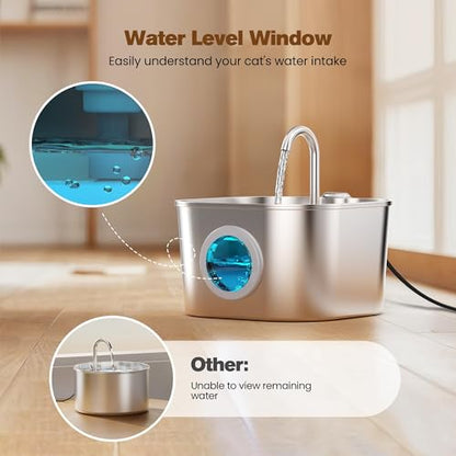 Cat Water Fountain Stainless Steel: Pet Fountains for Cats/Dog Indoor 74oz