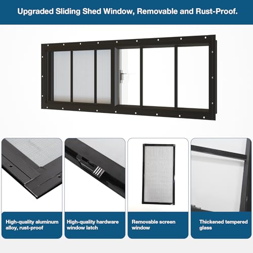 Yuzzy Shed Windows 2 Pack, 10"x35" Sliding Windows Transom Window with Tempered Glass and Removable Fiberglass Screen for Shed, Chicken Coop, Playhouse, Household, Garage, Barns (Black) - color: Black, size: 10"x35"