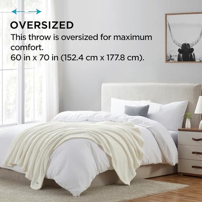 Brookstone Nap Plush Throw Blanket for Couch | Warm & Super Soft Blanket with Unmatched Heavy, Dense, and Ultra-Comfy Throw | Luxurious Drape, Cozying Up on a Sofa, Chair | Ivory - color: Ivory