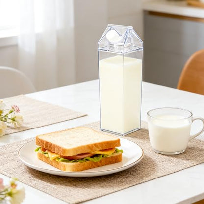 SIBAO 4 Pcs Clear Carton Water Bottles,34oz Plastic Square Milk Box, Leakproof,Portable Milk Bottles for Travel,Camping,and Sports