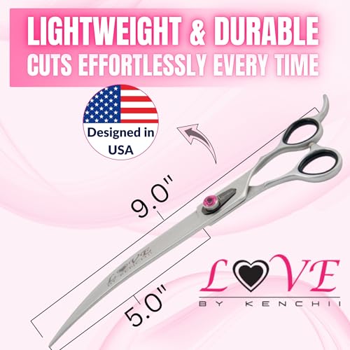 Kenchii Love Dog Grooming Shears, 9in Curved - size: 9.0" Curved