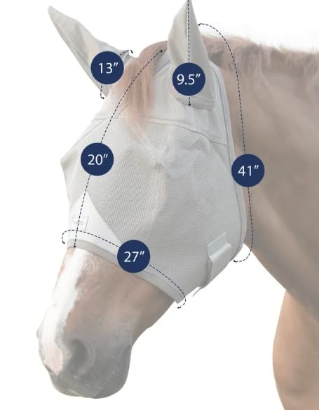 Plus Size Horse Fly Mask with Ears, Built-in Visor, UV Protection