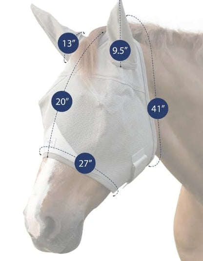 Plus Size Horse Fly Mask with Ears, Built-in Visor, UV Protection