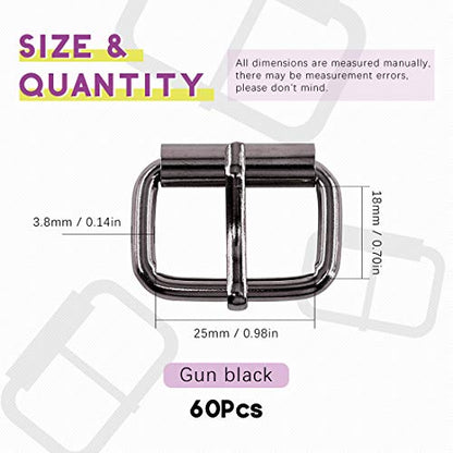Swpeet 60Pcs 1 Inch / 25mm Heavy Duty Metal Ring Buckle Webbing Belts - color: Gun-black, style: Metal Roller Buckles