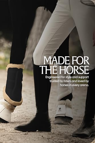 Equinavia Vali Ultra Fleece Brushing Boots | Faux Leather Outer | Luxurious Ultra Fleece Lining Splint Boots - Black/Natural - XL - color: Black, size: X-Large