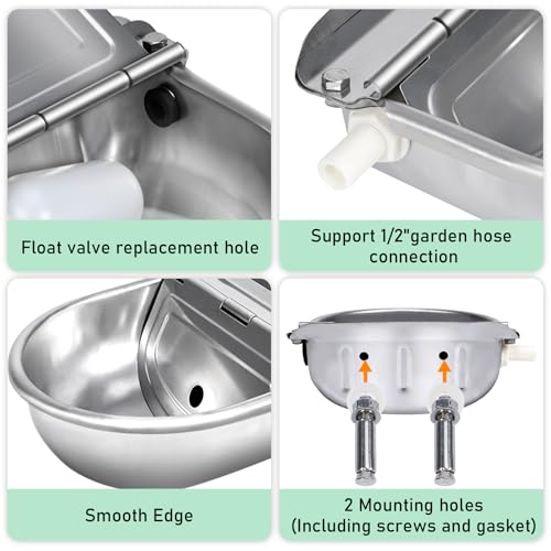 Automatic Water Dispenser for Dog,Stainless Steel Outdoor Dog Water Bowl Dispenser,Auto Refill Water Feeder for Chicken Horse Goat Livestock,Pipe and Brass Valve,1/2" to 3/4" GHT Adapter