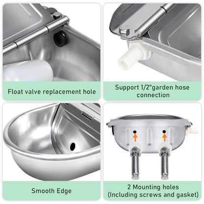 Automatic Water Dispenser for Dog,Stainless Steel Outdoor Dog Water Bowl Dispenser,Auto Refill Water Feeder for Chicken Horse Goat Livestock,Pipe and Brass Valve,1/2" to 3/4" GHT Adapter
