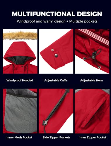 wantdo Women's Waterproof Ski Jacket Warm Fleece Lined Snow Winter Coat - color: Red, size: Small