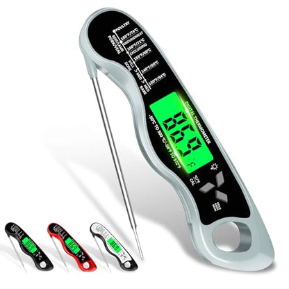 Cooking Thermometer，IP67 Waterproof Meat Thermometer Digital - color: Grey