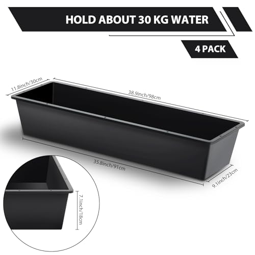 Geelin 4 Pcs 12 Gallon/48 Quart Livestock Water Trough Tempered Plastic - color: Black, size: 12 Gallon/48 Quart