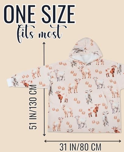 Goat Gifts for Goat Lovers, Wearable Flannel Goat Blanket Hoodie with Two Large Pocket - Full Pattern