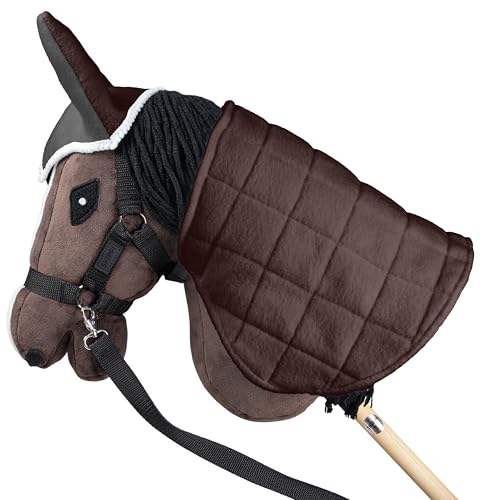 SKIPPI Reversible Blanket and Fly Cover - Grey and Brown, Two Tone Hobby Horse Blanket and Fly Ears, Fits Most Horses A3 and A4
