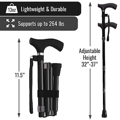 Switch Sticks Folding Walking Cane For Women & Men - color: Black