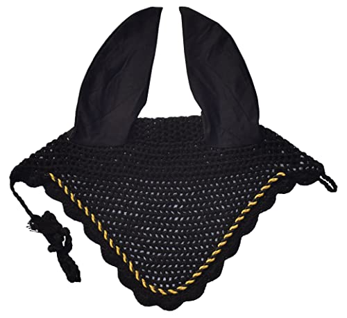 Elegant Horse Ear Bonnet, Fly Veil & Fly Mask – Superior Fly Protection with Style and Comfort for Every Ride (Black, Pony)