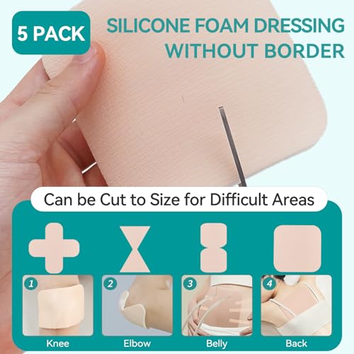 Dimora Silicone Foam Dressing Without Border - 6"x 6" Highly Absorbent Adhesive Bandages for Wounds Cuttable Pads for Wound Care 5 Pack - size: 6"x6"(5Packs)