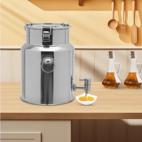 304 Stainless Steel Milk Can 6L/1.59Gal Commercial Beverage Dispenser with Faucet, Metal Water Beverage Drink Dispenser with Sealed Lid & Handles for Milk Wine Oil - size: 6L/1.59Gal