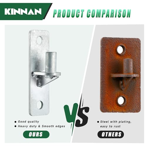 KINNAN 4 Pack Wall Mount Gate Hinges, Heavy Duty Gate Hinge for Farm Gate, Flat Back Farm Gate Hinge with 5/8" Pin, Chain Link Fence Parts, Galvanized Steel (Screws Not Included)