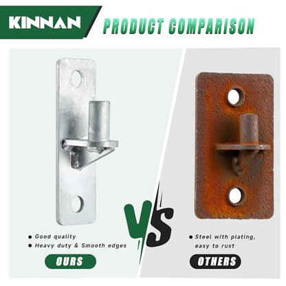 KINNAN 4 Pack Wall Mount Gate Hinges, Heavy Duty Gate Hinge for Farm Gate, Flat Back Farm Gate Hinge with 5/8" Pin, Chain Link Fence Parts, Galvanized Steel (Screws Not Included)