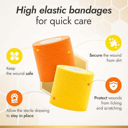 Self-Adhering Elastic Dog Bandages for Wounds – Cat & Dog Bandage Prevents Licking and Scratching – Made from Natural Rubber Latex, the Wrap Sticks to Itself – Set of 9 x 5 cm Rolls - size: Bandages
