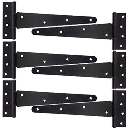 HLMOptimo Heavy Duty T Hinge Tee Hinge T Strap Hinge Shed Hinge Gate Hinge Barn Hinge Fence Hinge Door Hinge Wrought Rustproof All Size Black (6 pcs, 10 inch - size: 10 Inch, style: 6 pcs