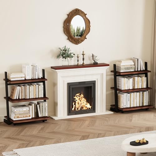 IBF 3-Tier Solid Wood Ladder Bookshelf with Natural Live Edge - size: 3-Tier