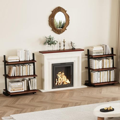 IBF 3-Tier Solid Wood Ladder Bookshelf with Natural Live Edge - size: 3-Tier