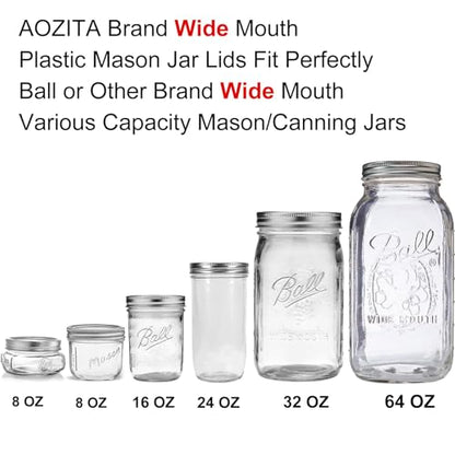 AOZITA [10 Pack] WIDE Mouth Mason Jar Lids for Ball, Kerr and More - White Plastic Storage Caps for Mason/Canning Jars - Leak-Proof, Dishwasher Safe & Food Grade - size: 10 Wide Mouth