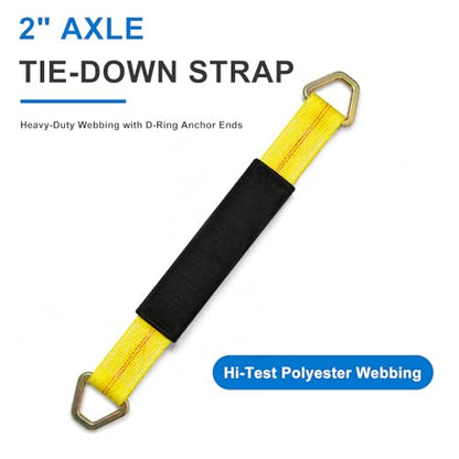 2" × 29" Premium Axle Tie Down Strap with D Rings, Heavy Duty Auto Axle Tow Straps with Protective Sleeves, Adjustable Tie Down Strap for Securing Car Transport, Car Accessories