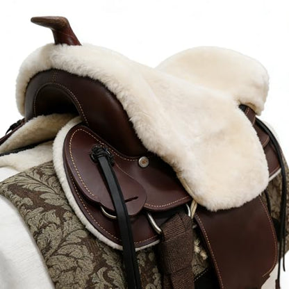 Western-Style Sheepskin Saddle Seat Cover, Sheepskin Saddle Pad, Genuine Merino Sheepskin Saddle Pad - color: Ivory White