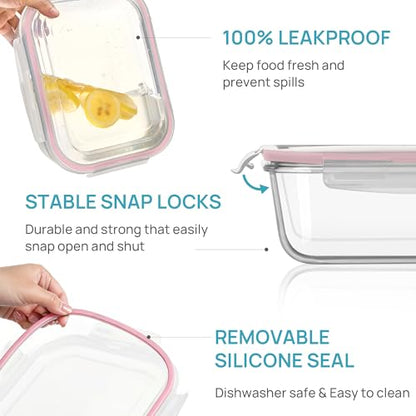 Vtopmart 2Pack 2260ml/76.4oz Extra Large Glass Storage Containers, Pink - color: Pink, size: 76.4oz