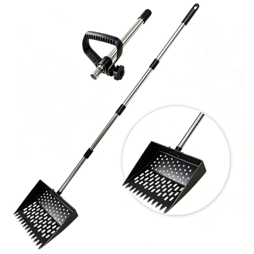 2-in-1 Chicken Poop Scooper & Rake, Telescopic Stainless Steel Handle, Multifunctional Chicken Coop Cleaner for Sand, Bedding and Manure Cleaning