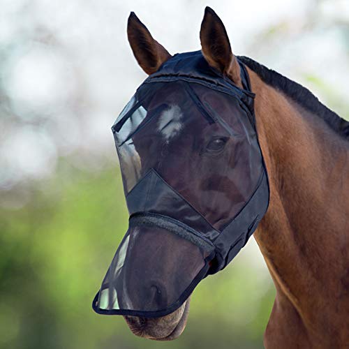 Harrison Howard CareMaster Horse Fly Mask Large Eye Space Full Face No Ears Black Medium Cob - color: Black, size: Cob (Medium)