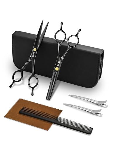 Hair Cutting Scissors Thinning Shears Kit ULG Professional Barber Hairdressing Texturizing Salon Razor Edge Scissor Japanese Stainless Steel 6.5 inch BLK